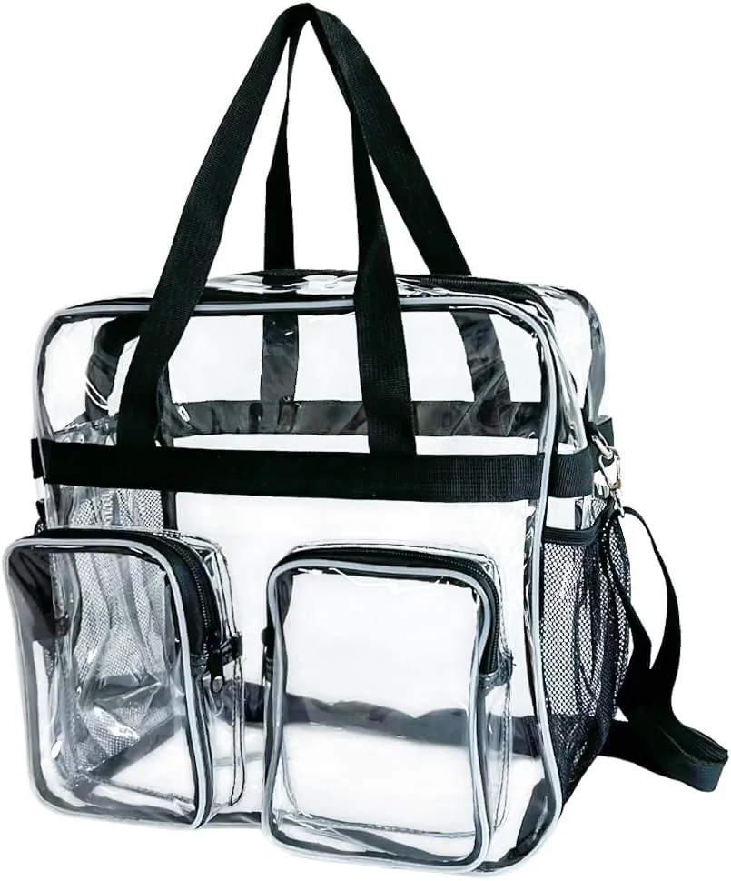 12x12x6 Versatile Clear Crossbody Tote Bag, Front Pocket & Detachable Shoulder Strap,Premium Stadium-Approved Design for Parties Concerts, Sports Events, Travel