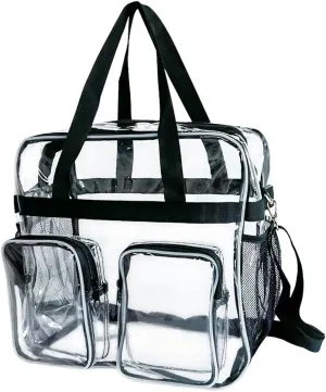 12x12x6 Versatile Clear Crossbody Tote Bag, Front Pocket & Detachable Shoulder Strap,Premium Stadium-Approved Design for Parties Concerts, Sports Events, Travel