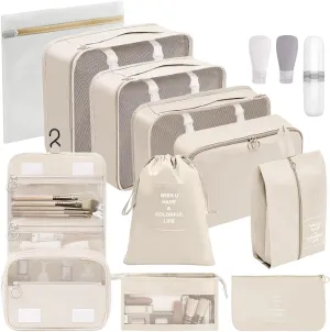 13-Piece Packing Cubes (Beige), Travel Compression Packing Cubes for Suitcases, Backpacks & Carry-Ons