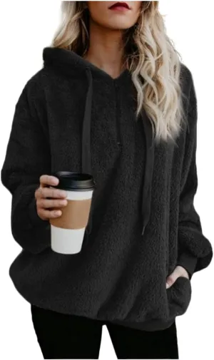 1/4 Zip Up Hoodie Women Fleece Sweatshirts Soft Fuzzy Jackets Sherpa Pullover Oversized Plain