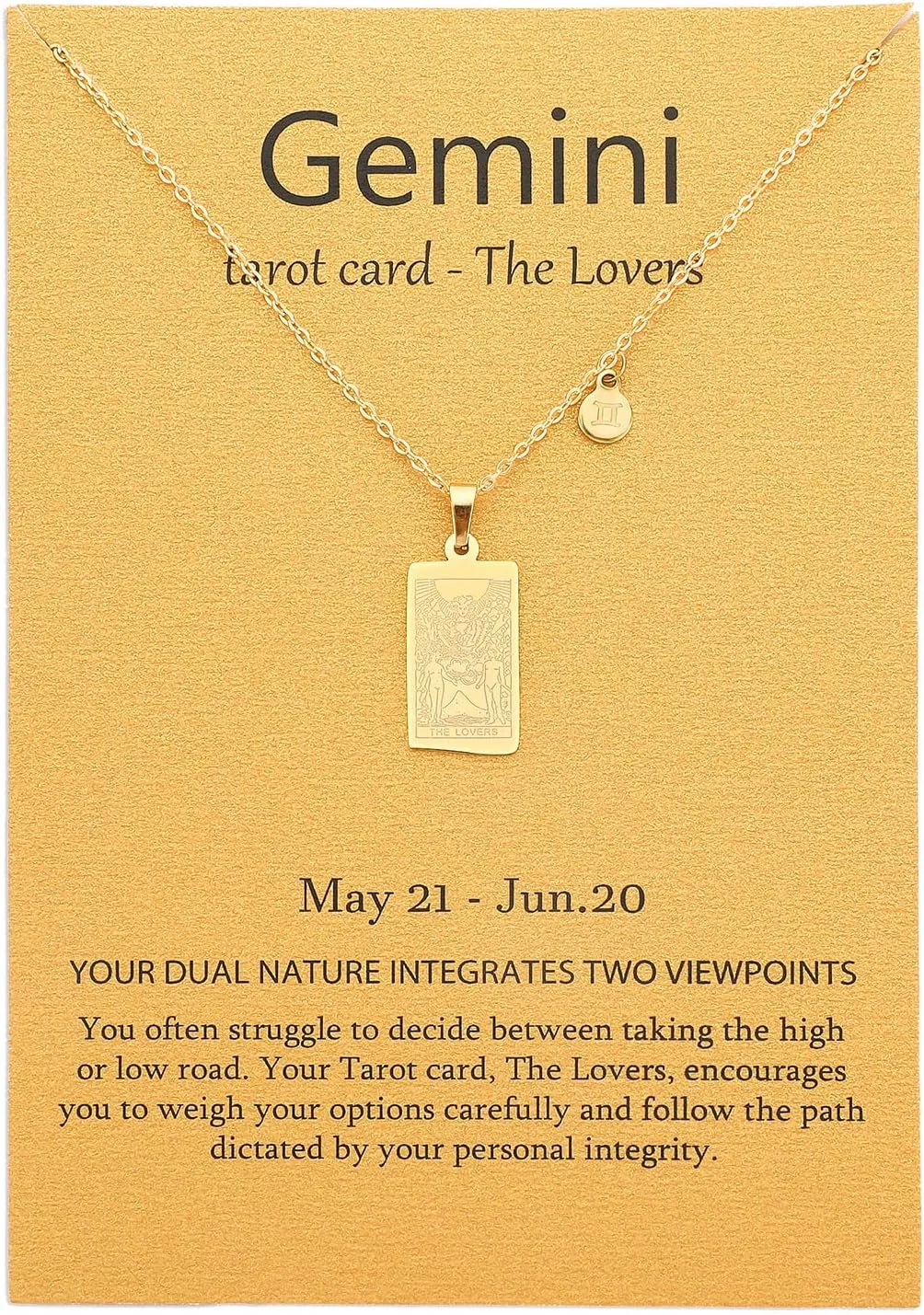14k Gold Plated Zodiac Sign with Tarot Card Pendant Necklace Birthday Gift for Women