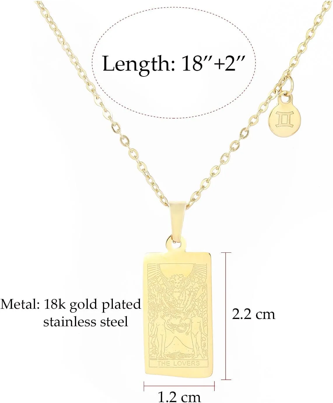 14k Gold Plated Zodiac Sign with Tarot Card Pendant Necklace Birthday Gift for Women