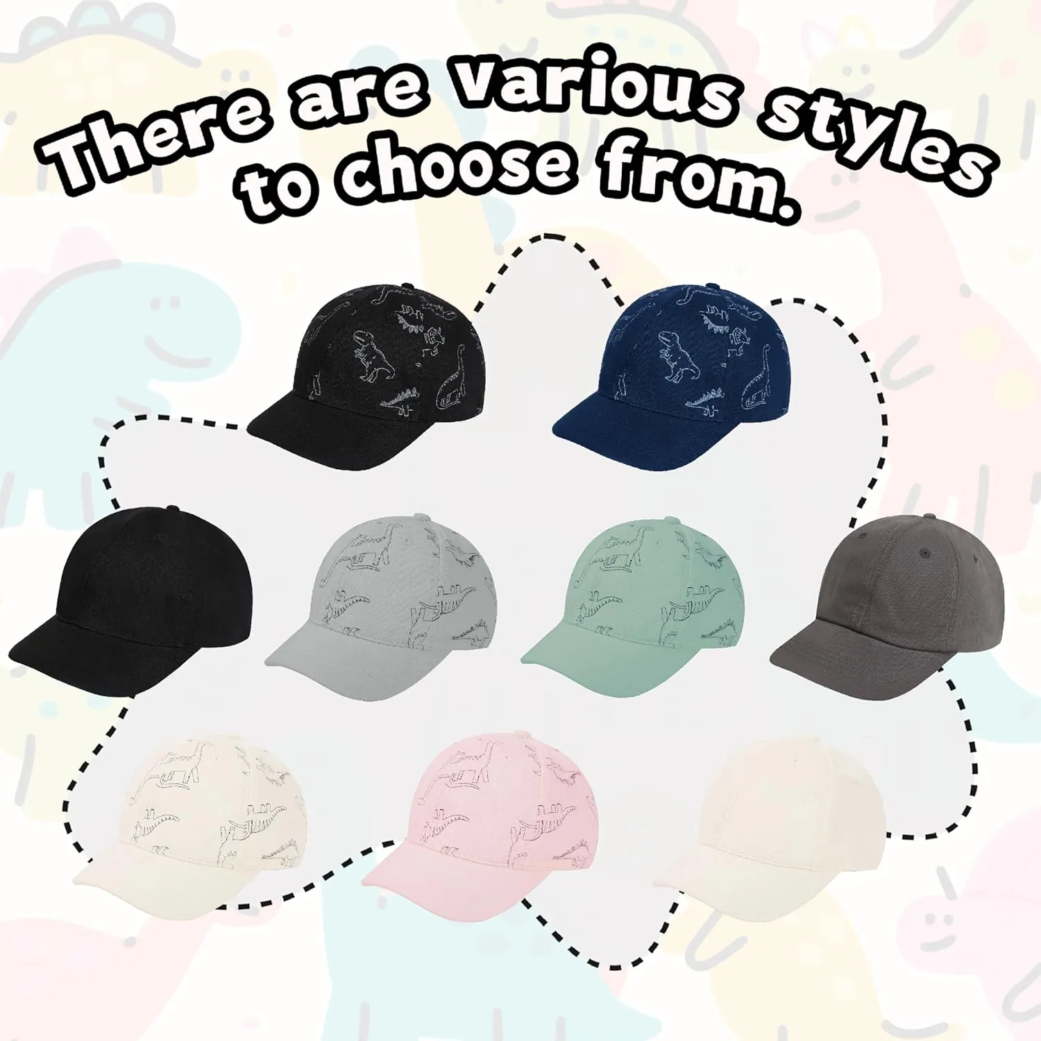 2 Packs Toddler Baseball Hat Baby Baseball Cap Kids Boys Girls Dinosaur Hats Infant Baseball Cap 0-6T Gray Dino&Green Dino S