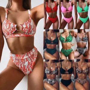 2020 Female swimsuit 2pc Bikini leopard solid color swimsuit Europe US Style Center Ring Various Pattern
