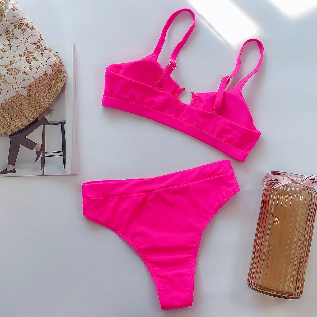 2020 Female swimsuit 2pc Bikini leopard solid color swimsuit Europe US Style Center Ring Various Pattern