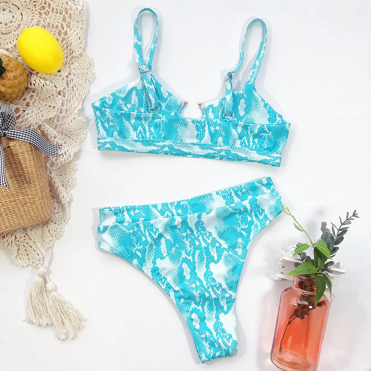 2020 Female swimsuit 2pc Bikini leopard solid color swimsuit Europe US Style Center Ring Various Pattern