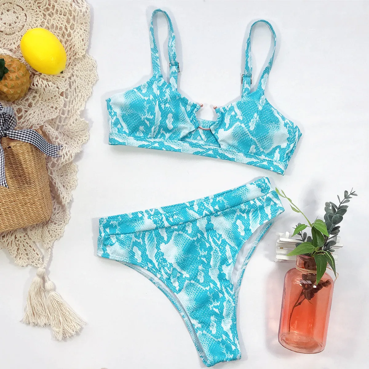 2020 Female swimsuit 2pc Bikini leopard solid color swimsuit Europe US Style Center Ring Various Pattern