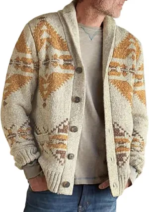 2024 Fashion Knitwear for Men's Sweater Coat Retro Lapel Button Plus Size Cable Knited Cardigan Henley Sweater