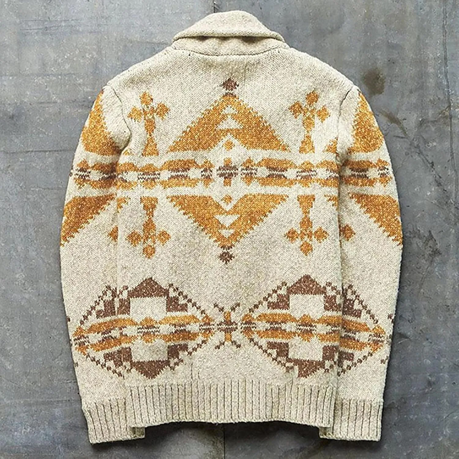 2024 Fashion Knitwear for Men's Sweater Coat Retro Lapel Button Plus Size Cable Knited Cardigan Henley Sweater