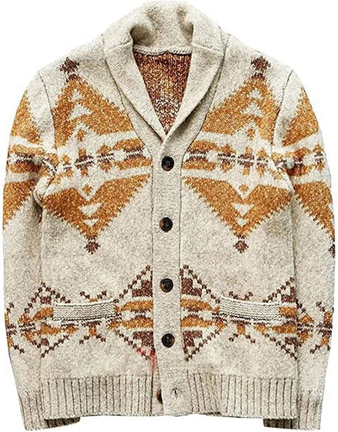 2024 Fashion Knitwear for Men's Sweater Coat Retro Lapel Button Plus Size Cable Knited Cardigan Henley Sweater