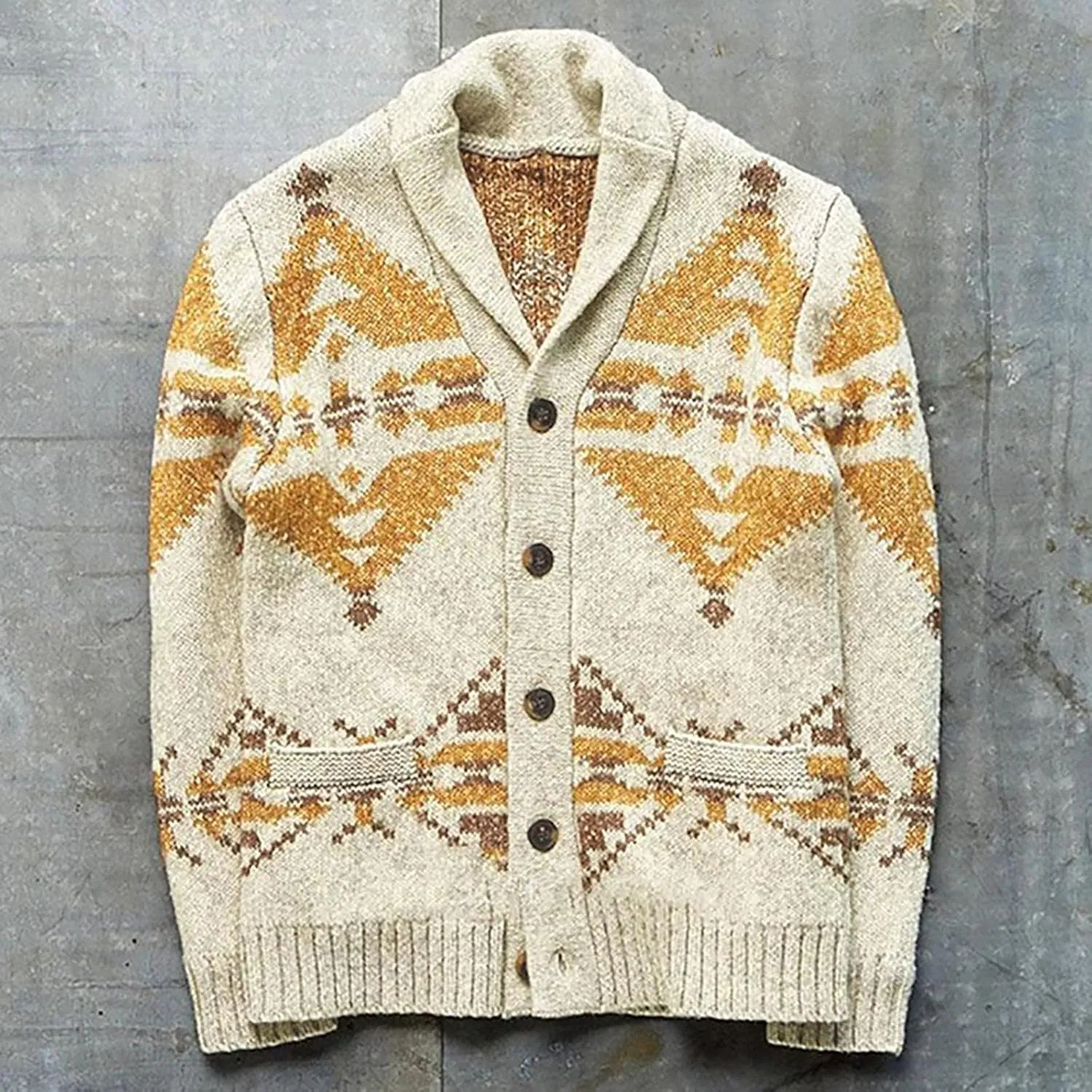 2024 Fashion Knitwear for Men's Sweater Coat Retro Lapel Button Plus Size Cable Knited Cardigan Henley Sweater