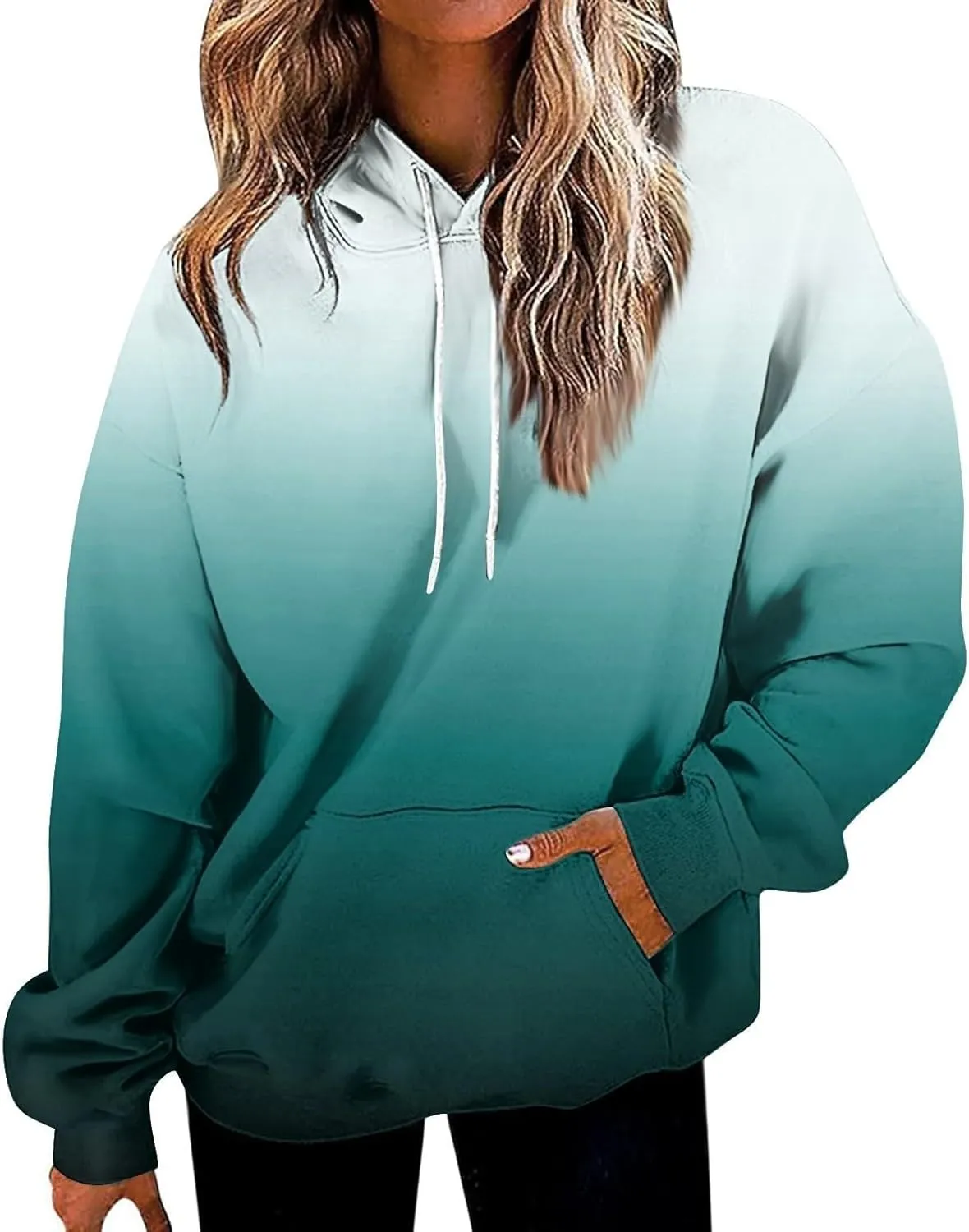 2024 Hoodies for Women Y2K Gradient Print Oversized Sweatshirt Casual Drawstring Hooded Pullover with Pocket