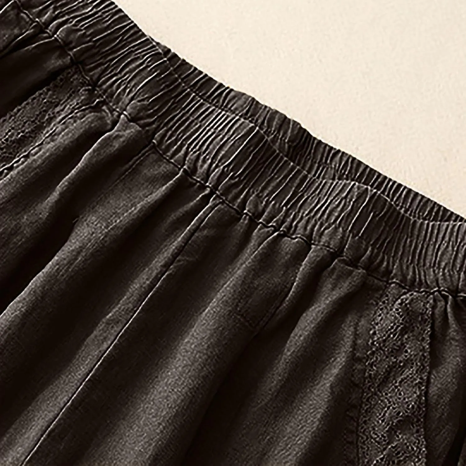 2025 Trendy Summer High Waisted Cotton Linen Pants for Women Casual Loose Solid Color Beach Wide Leg Long Trousers