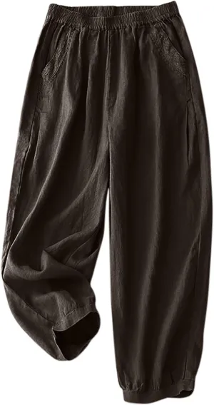2025 Trendy Summer High Waisted Cotton Linen Pants for Women Casual Loose Solid Color Beach Wide Leg Long Trousers