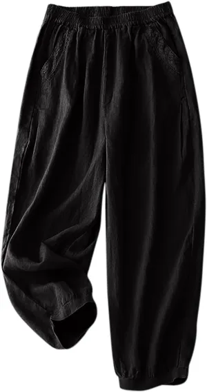 2025 Trendy Summer High Waisted Cotton Linen Pants for Women Casual Loose Solid Color Beach Wide Leg Long Trousers