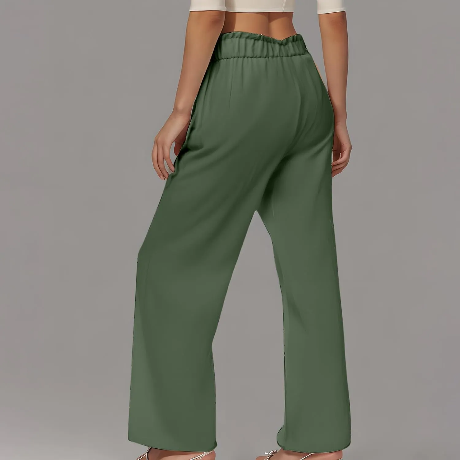 2025 Trendy Women Linen Pants Casual Loose High Waisted Boho Wide Leg Cropped Palazzo Beach Trousers Summer Outfits