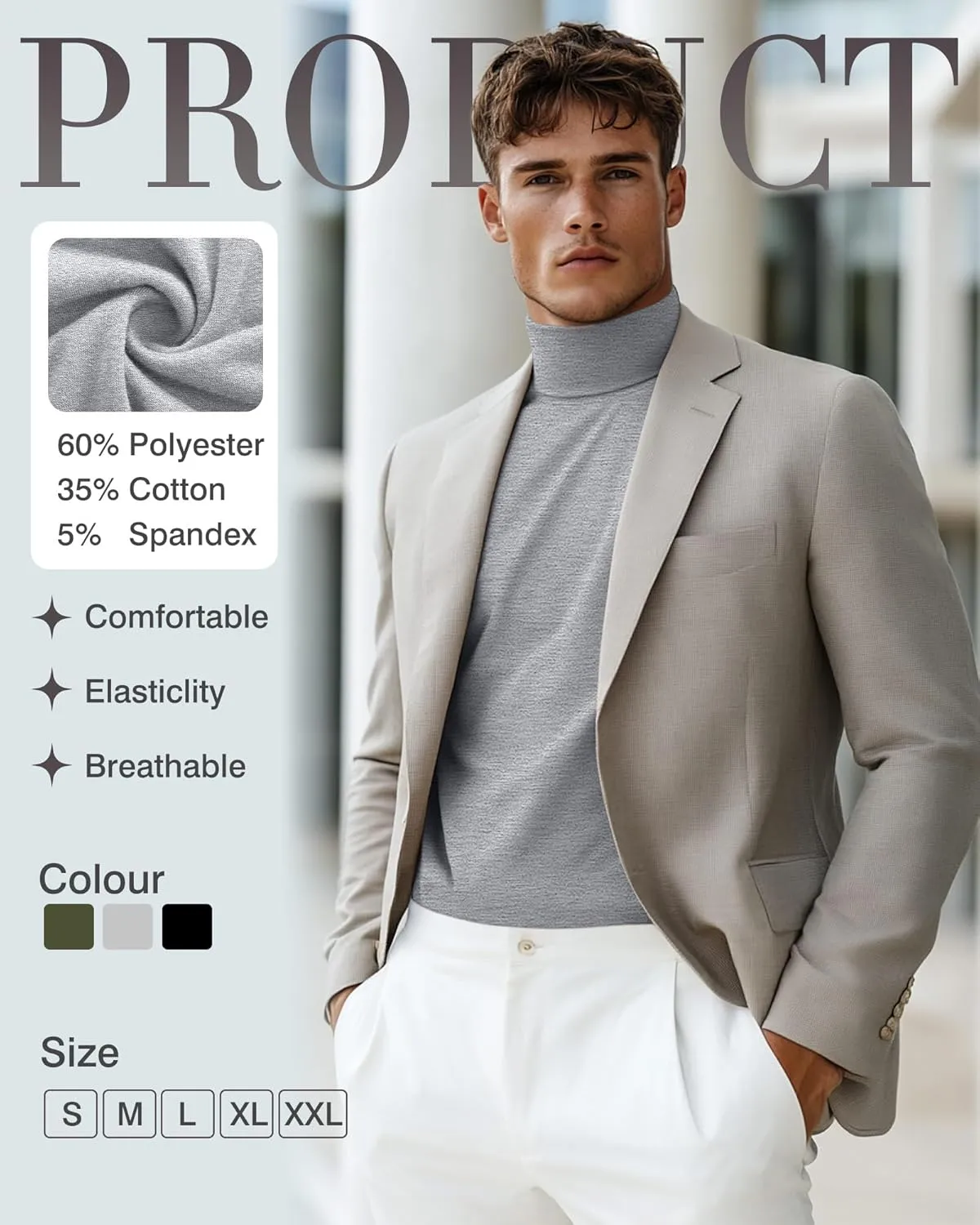 3 Pack Men's Turtleneck T Shirts, Cotton Short Sleeve Mock Neck Undershirt Summer Casual Basic Pullover Tops