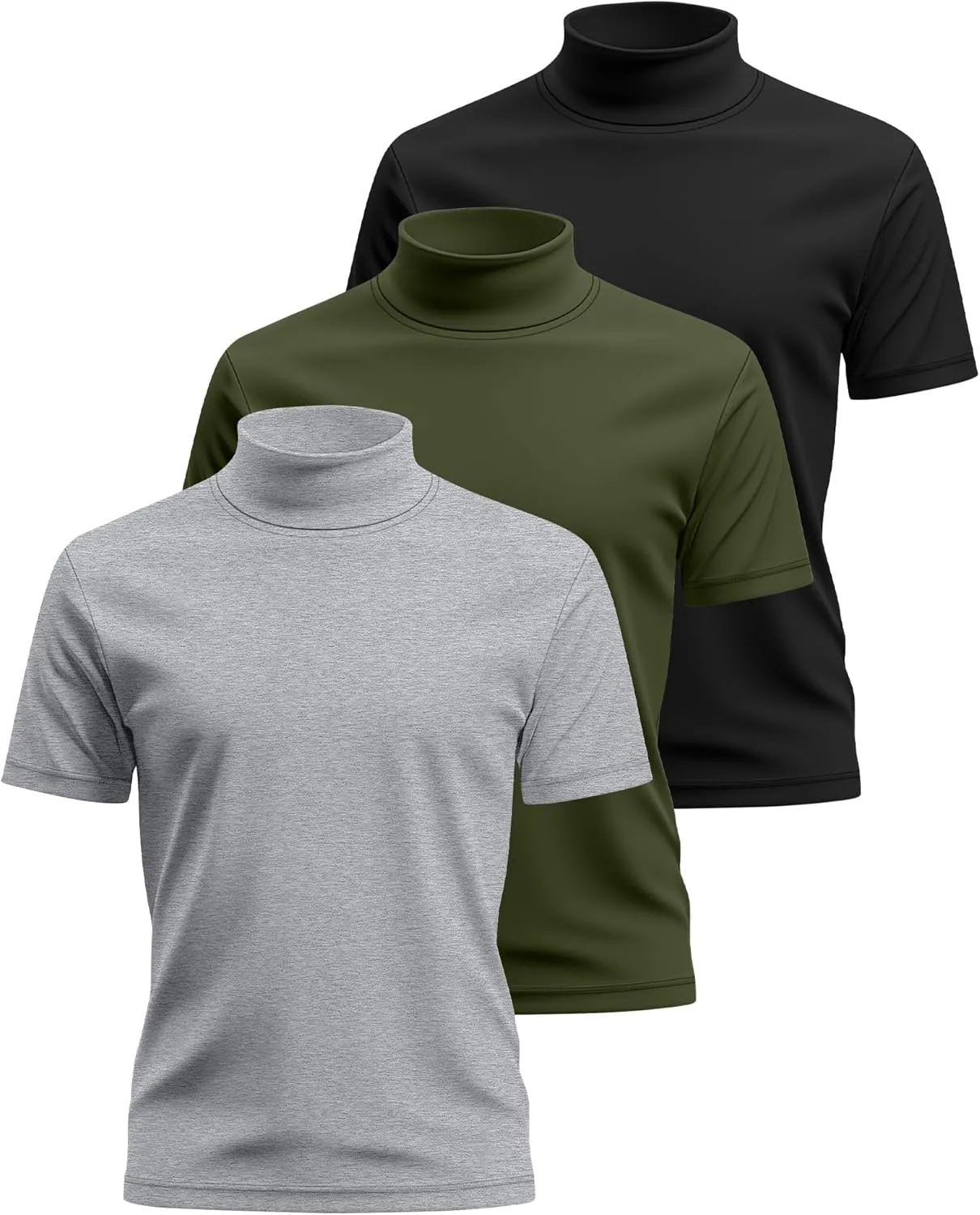 3 Pack Men's Turtleneck T Shirts, Cotton Short Sleeve Mock Neck Undershirt Summer Casual Basic Pullover Tops