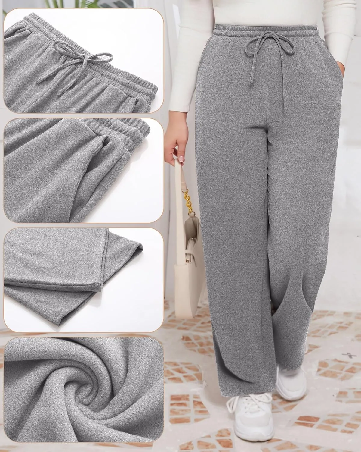 3 Pack Women's Plus Size Pants Fleece Lined Wide Leg Sweatpants with Pocket High Waist Drawstring Yoga Lounge Pants