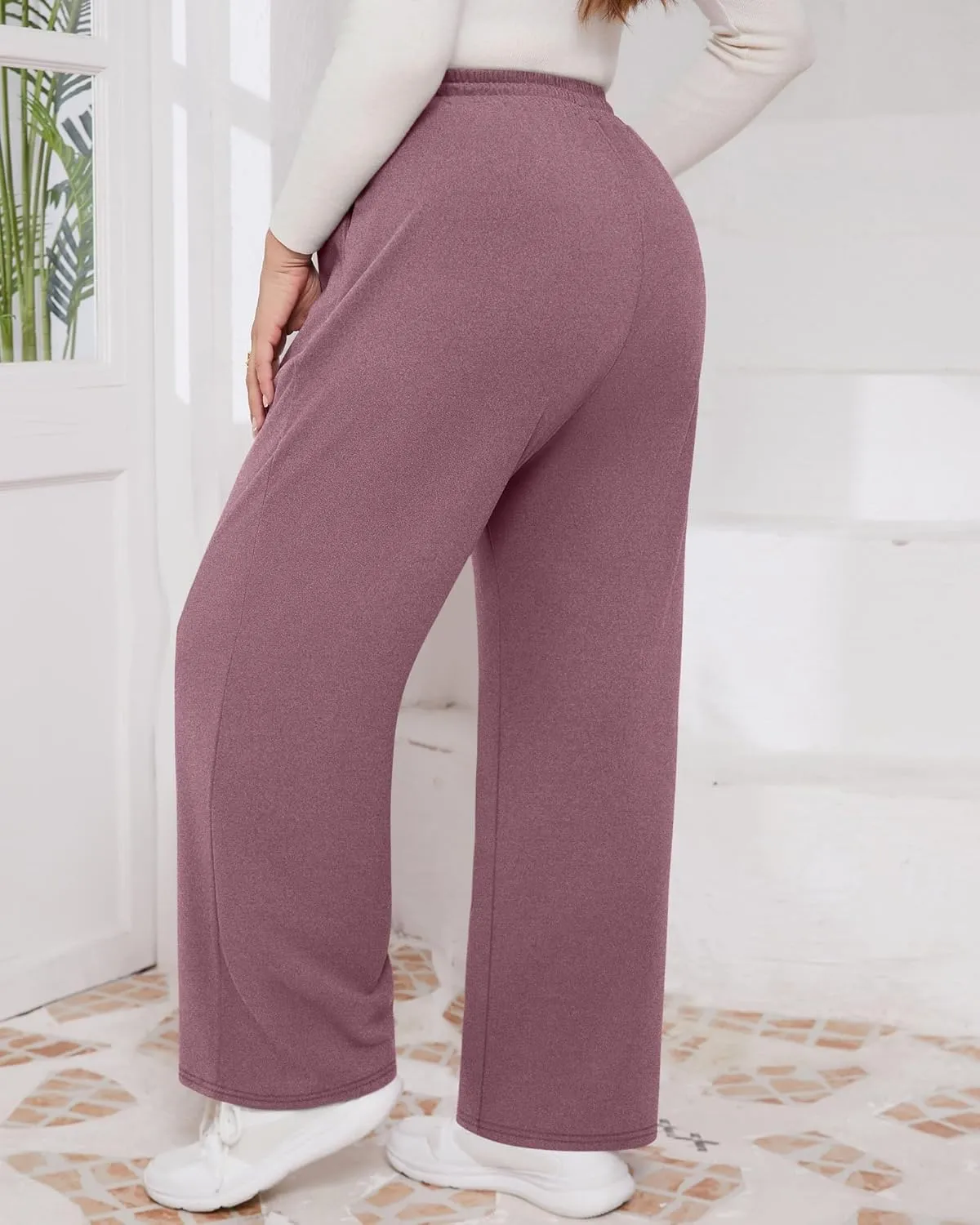 3 Pack Women's Plus Size Pants Fleece Lined Wide Leg Sweatpants with Pocket High Waist Drawstring Yoga Lounge Pants