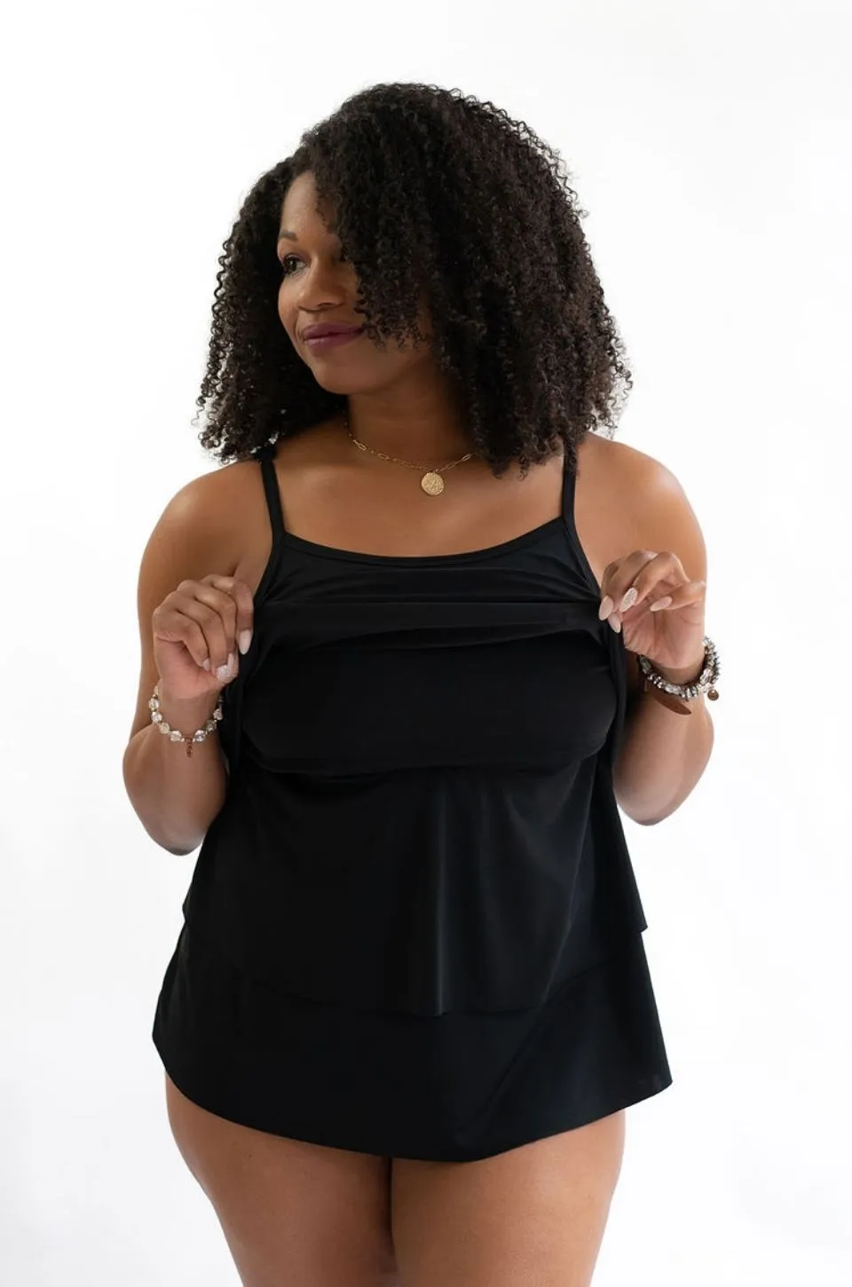 3 TIER Nursing Tankini Swim Top - Black