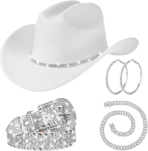 4 Pcs Rhinestone Belt for Men Women Glitter Cowboy Hat Diamond Chain Earring Outfit for Party Supplies