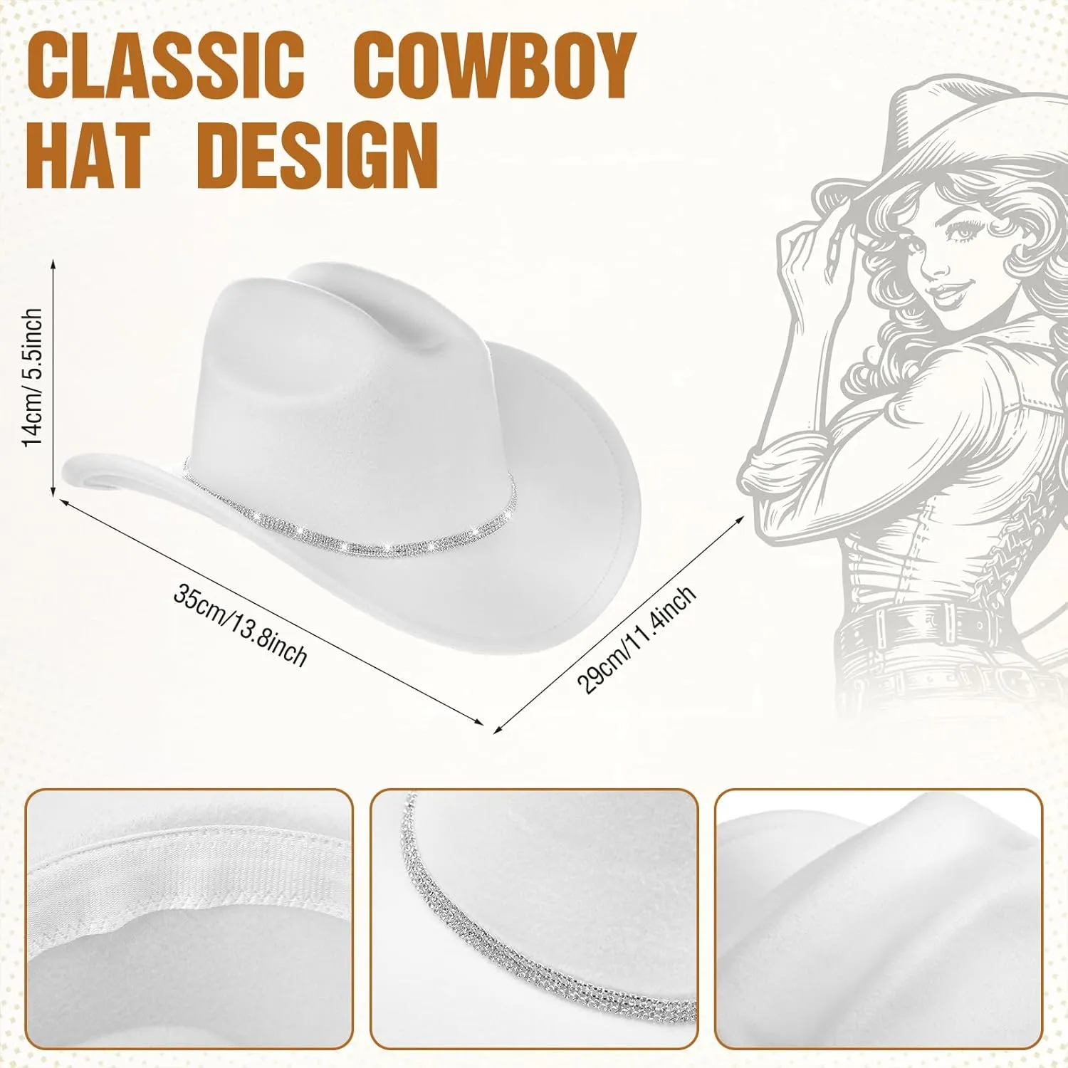 4 Pcs Rhinestone Belt for Men Women Glitter Cowboy Hat Diamond Chain Earring Outfit for Party Supplies