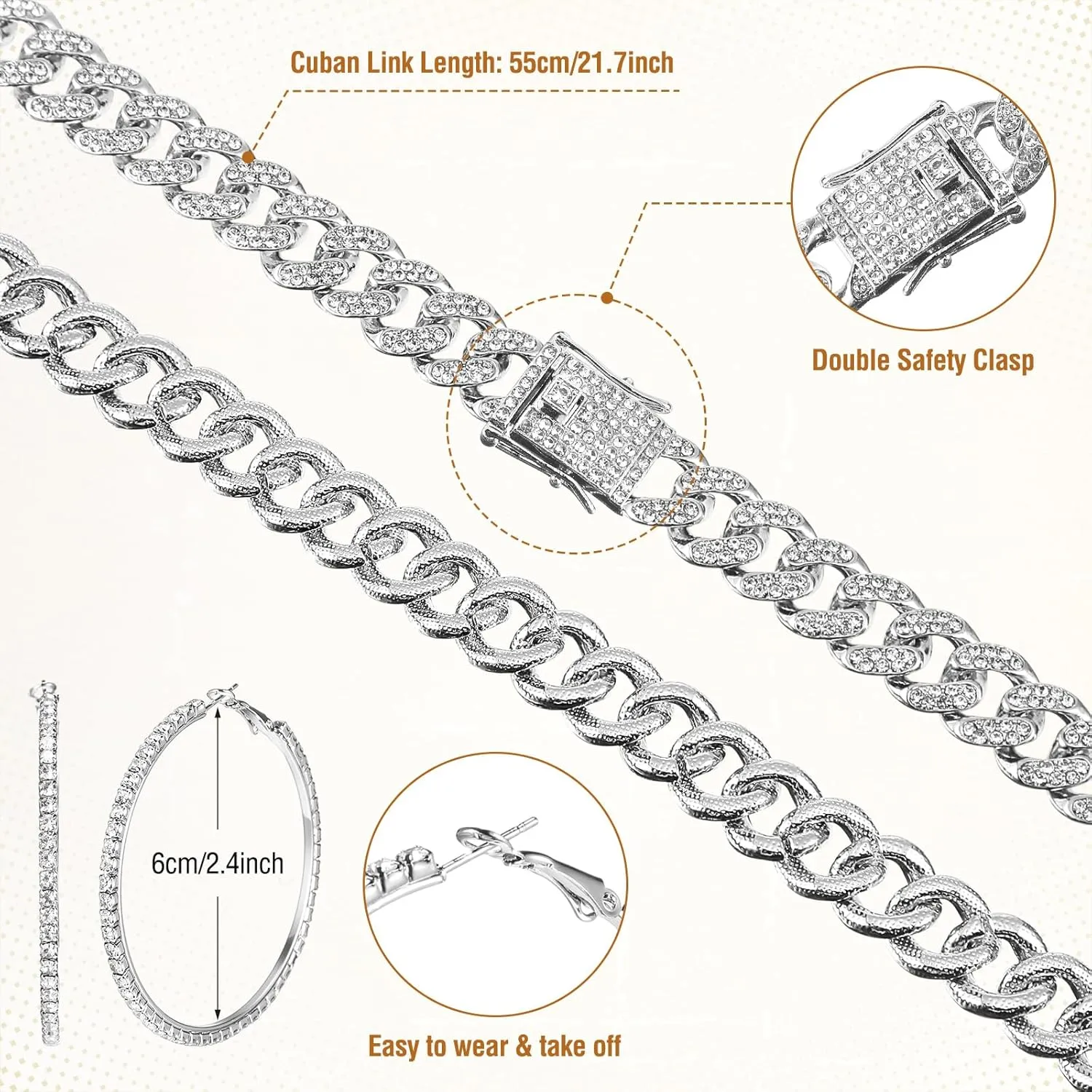 4 Pcs Rhinestone Belt for Men Women Glitter Cowboy Hat Diamond Chain Earring Outfit for Party Supplies