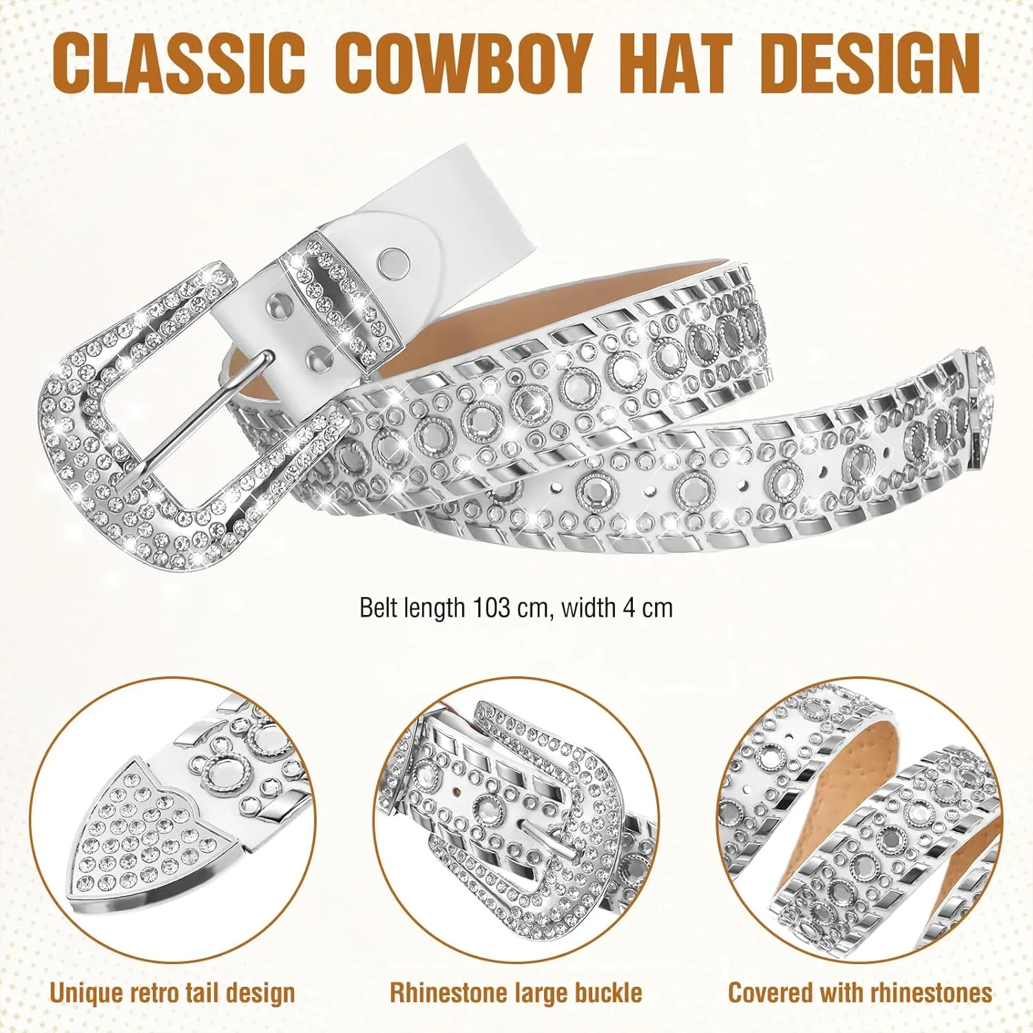 4 Pcs Rhinestone Belt for Men Women Glitter Cowboy Hat Diamond Chain Earring Outfit for Party Supplies