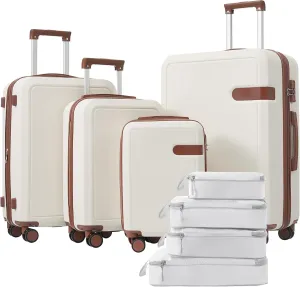 4 Piece Luggage Set for Travel, Lightweight with Compression Packing Cubes, Expanding Spinner Wheels for Comfort