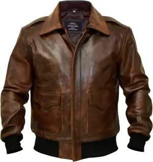 A2 Aviator Brown WWII Flying Tiger Jacket - Pilot Jackets for Men - Bomber Leather Jacket Men