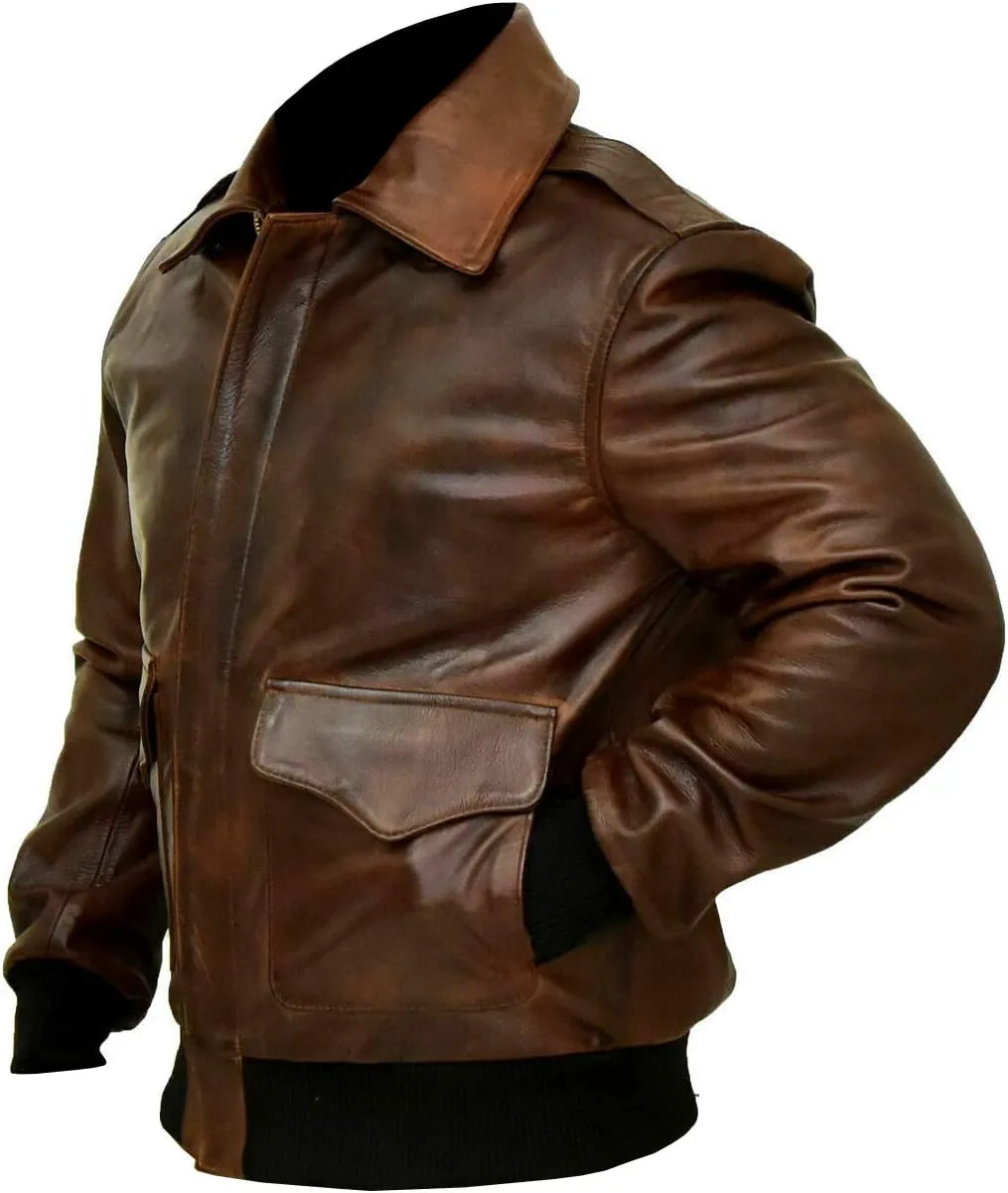 A2 Aviator Brown WWII Flying Tiger Jacket - Pilot Jackets for Men - Bomber Leather Jacket Men