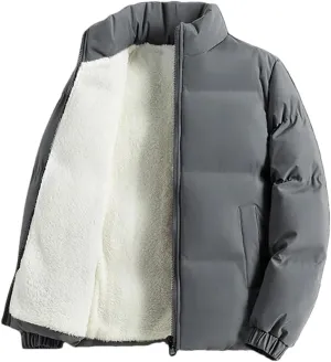 Adhdyuud Men Jacket Fleece Thickened Cotton Padded Jackets Casual Stand Collar Coats With Zipper Pocket gray9 2XL (65kg-73kg)