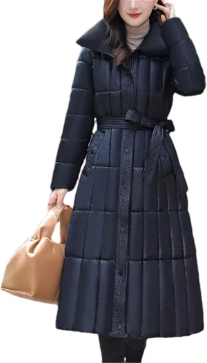 Adhdyuud Women Long Down Cotton Parkas Coat Thicken Warm Cotton Padded Jacket Cold Windbreak Winter Jackets