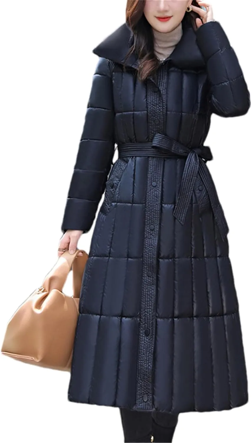 Adhdyuud Women Long Down Cotton Parkas Coat Thicken Warm Cotton Padded Jacket Cold Windbreak Winter Jackets