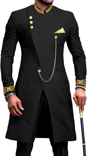 African Suits for Men Dashiki Embroidery Jackets and Pants 2 Piece Set Slim Fit Formal Outfits Wedding
