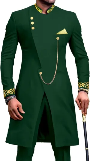 African Suits for Men Dashiki Embroidery Jackets and Pants 2 Piece Set Slim Fit Formal Outfits Wedding