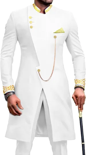 African Suits for Men Dashiki Embroidery Jackets and Pants 2 Piece Set Slim Fit Formal Outfits Wedding