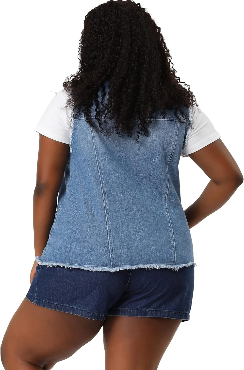 Agnes Orinda Denim Jackets for Women 2025 Plus Size Button Front Lapel Frayed Washed Sleeveless Long Jean Vest