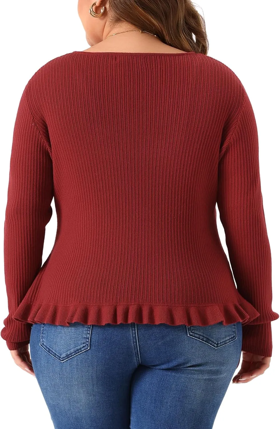 Agnes Orinda Plus Size Cardigans for Women Long Sleeve Knit Sweater Open Front Ruffled Button Cardigan Outerwear