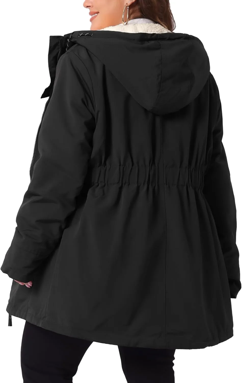 Agnes Orinda Plus Size Coat for Women Faux Lamb Fur Leather Button Down Long Sleeve Hoodie Jacket Outerwear with Pockets