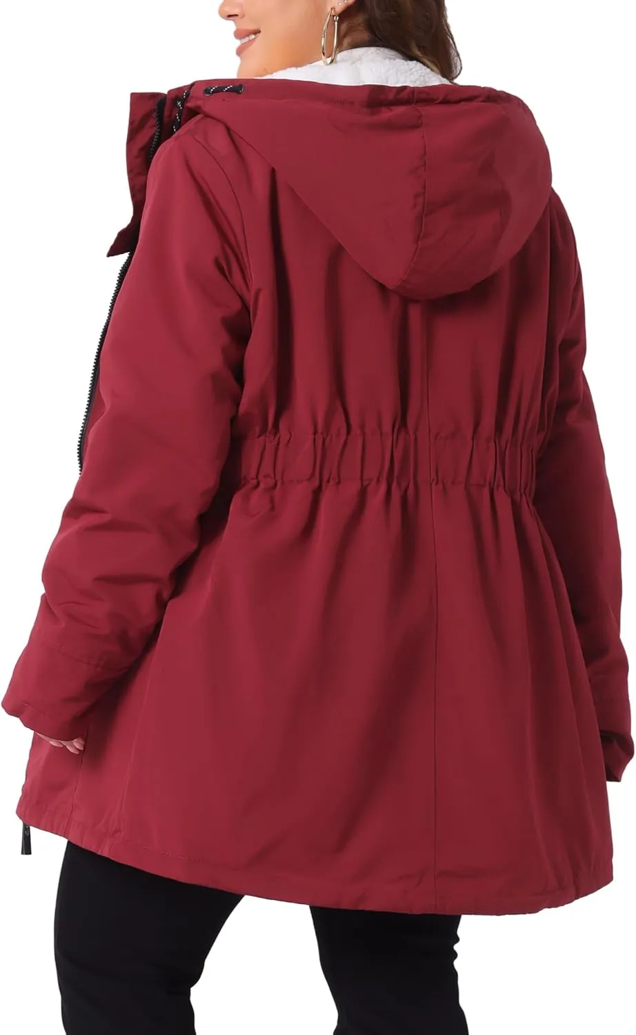 Agnes Orinda Plus Size Coat for Women Faux Lamb Fur Leather Button Down Long Sleeve Hoodie Jacket Outerwear with Pockets