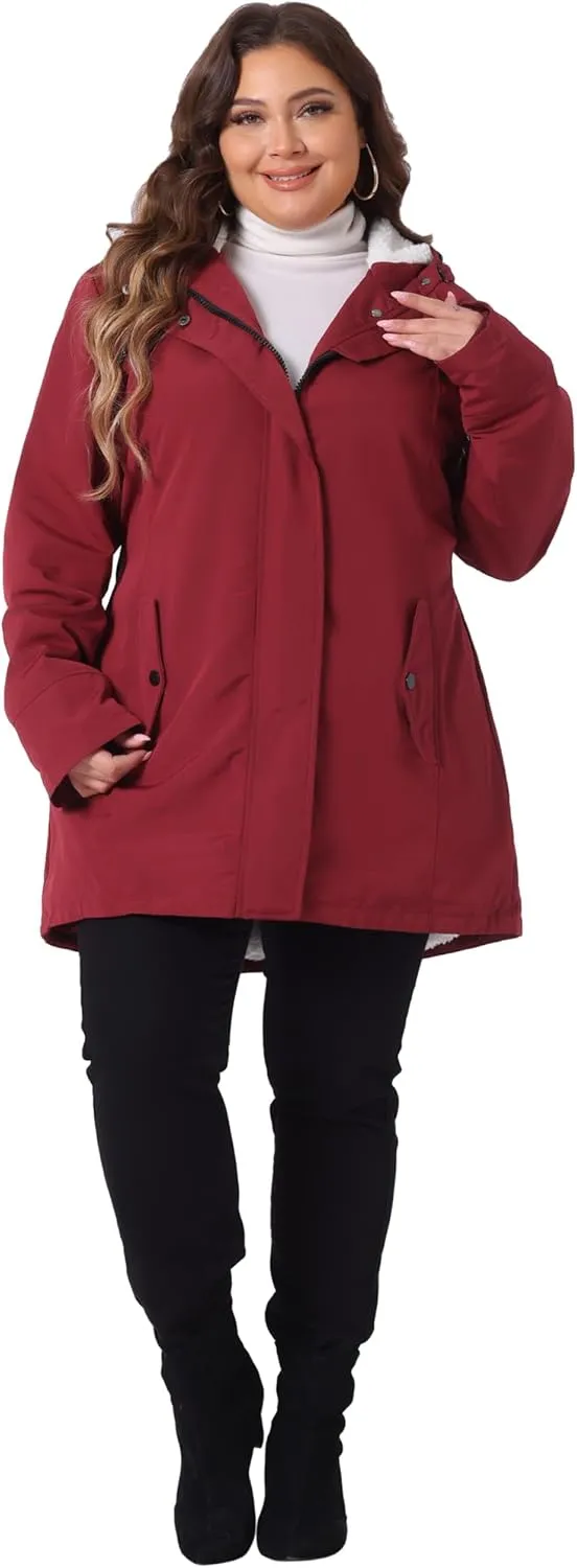 Agnes Orinda Plus Size Coat for Women Faux Lamb Fur Leather Button Down Long Sleeve Hoodie Jacket Outerwear with Pockets
