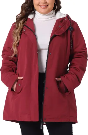 Agnes Orinda Plus Size Coat for Women Faux Lamb Fur Leather Button Down Long Sleeve Hoodie Jacket Outerwear with Pockets