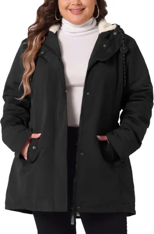 Agnes Orinda Plus Size Coat for Women Faux Lamb Fur Leather Button Down Long Sleeve Hoodie Jacket Outerwear with Pockets