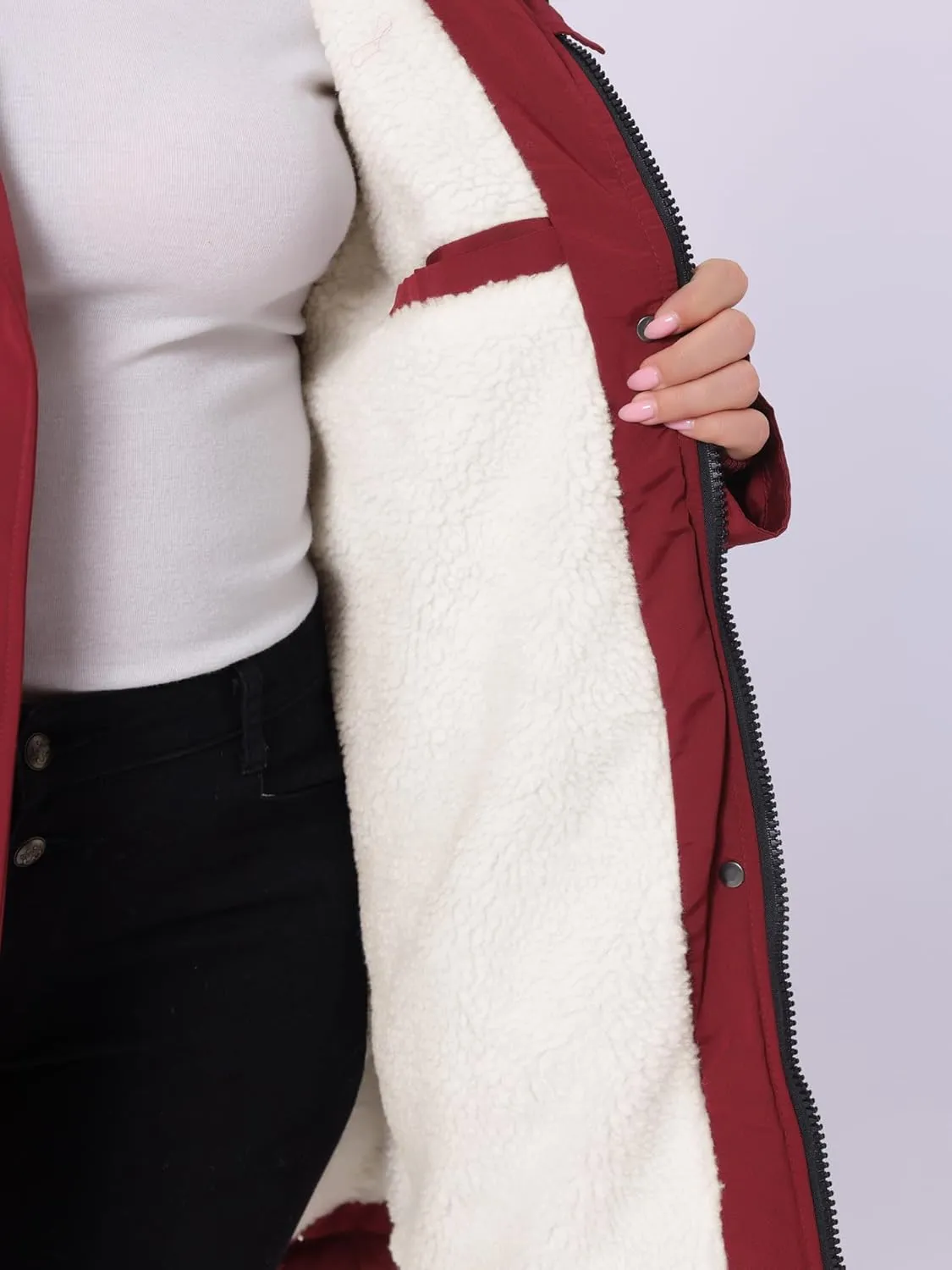 Agnes Orinda Plus Size Coat for Women Faux Lamb Fur Leather Button Down Long Sleeve Hoodie Jacket Outerwear with Pockets