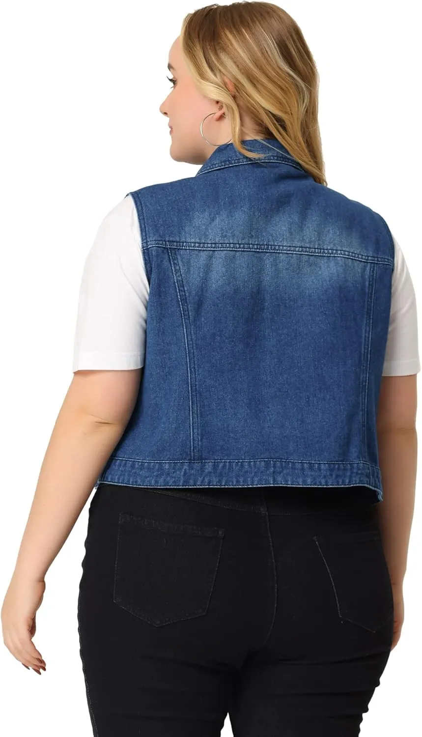 Agnes Orinda Plus Size Denim Vest for Women Sleeveless Zip Up Button Down Waistcoat Jeans Jackets Vests