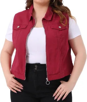 Agnes Orinda Plus Size Denim Vest for Women Sleeveless Zip Up Button Down Waistcoat Jeans Jackets Vests