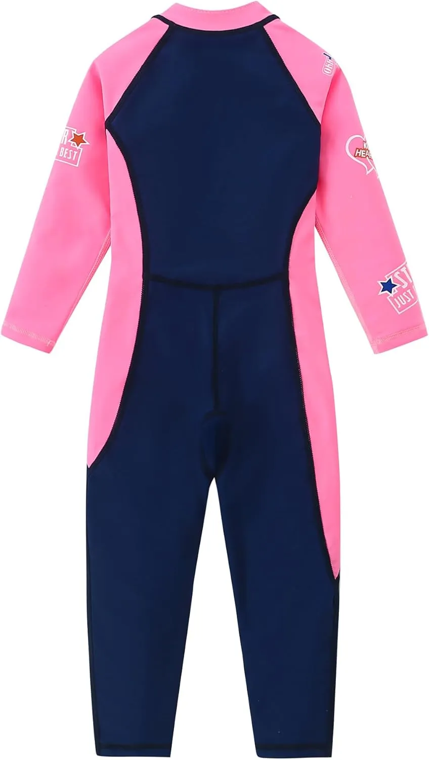 AIWUHE Toddler Full Body Swimsuit Girls One Piece Swimwear Long-Sleeve Rash Guard UPF 50  Bathing Suit Sunsuit Sets 2-8Y