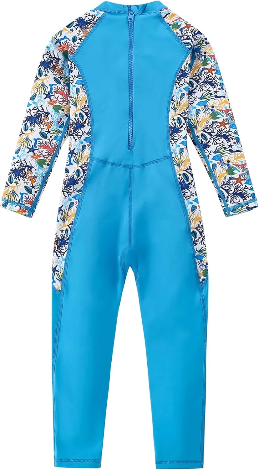 AIWUHE Toddler Full Body Swimsuit Girls One Piece Swimwear Long-Sleeve Rash Guard UPF 50  Bathing Suit Sunsuit Sets 2-8Y